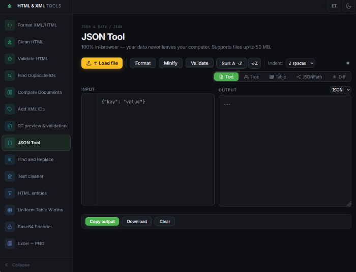 HTML & XML Tools ekraanipilt